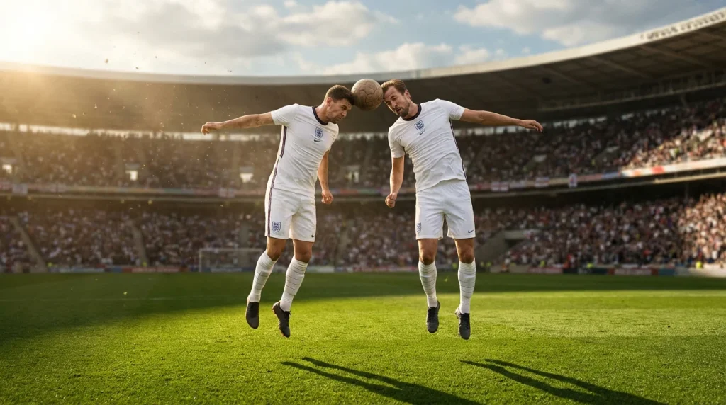 Anglická fotbalová reprezentace Three Lions na MS 2026 – hráči v bílých dresech na fotbalovém hřišti