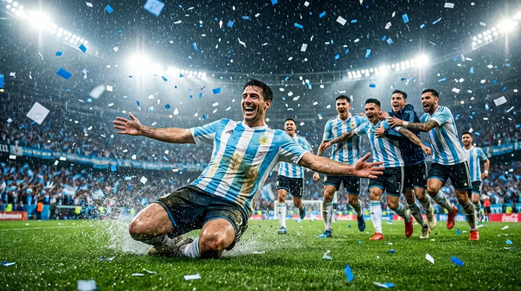 Argentinská fotbalová reprezentace na MS 2026 – hráči v modrobílých dresech na stadionu