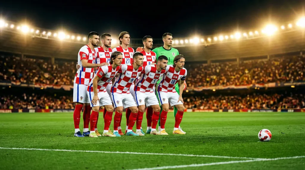 Chorvatská fotbalová reprezentace Vatreni na MS 2026 – hráči v červenobílých dresech na trávníku
