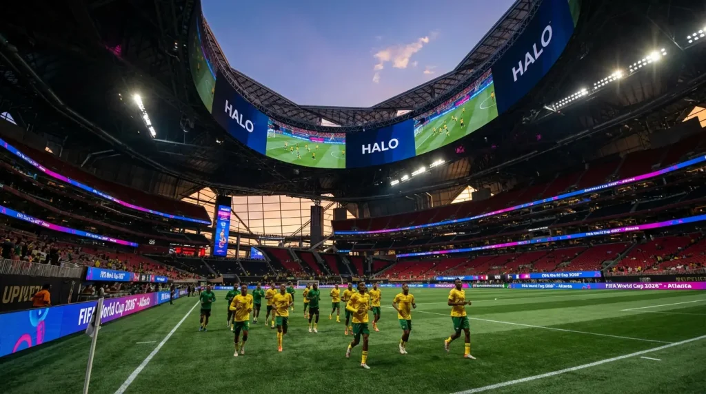 Jihoafrická fotbalová reprezentace Bafana Bafana na MS 2026 – hráči ve žlutých dresech na trávníku