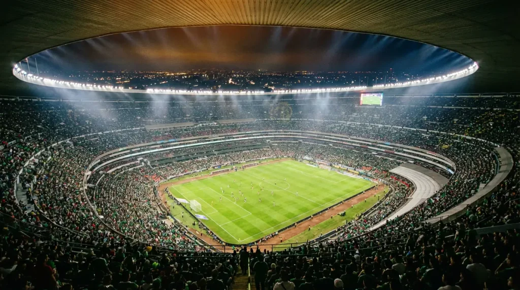 Mexická fotbalová reprezentace na MS 2026 – hráči v zelených dresech na stadionu Azteca