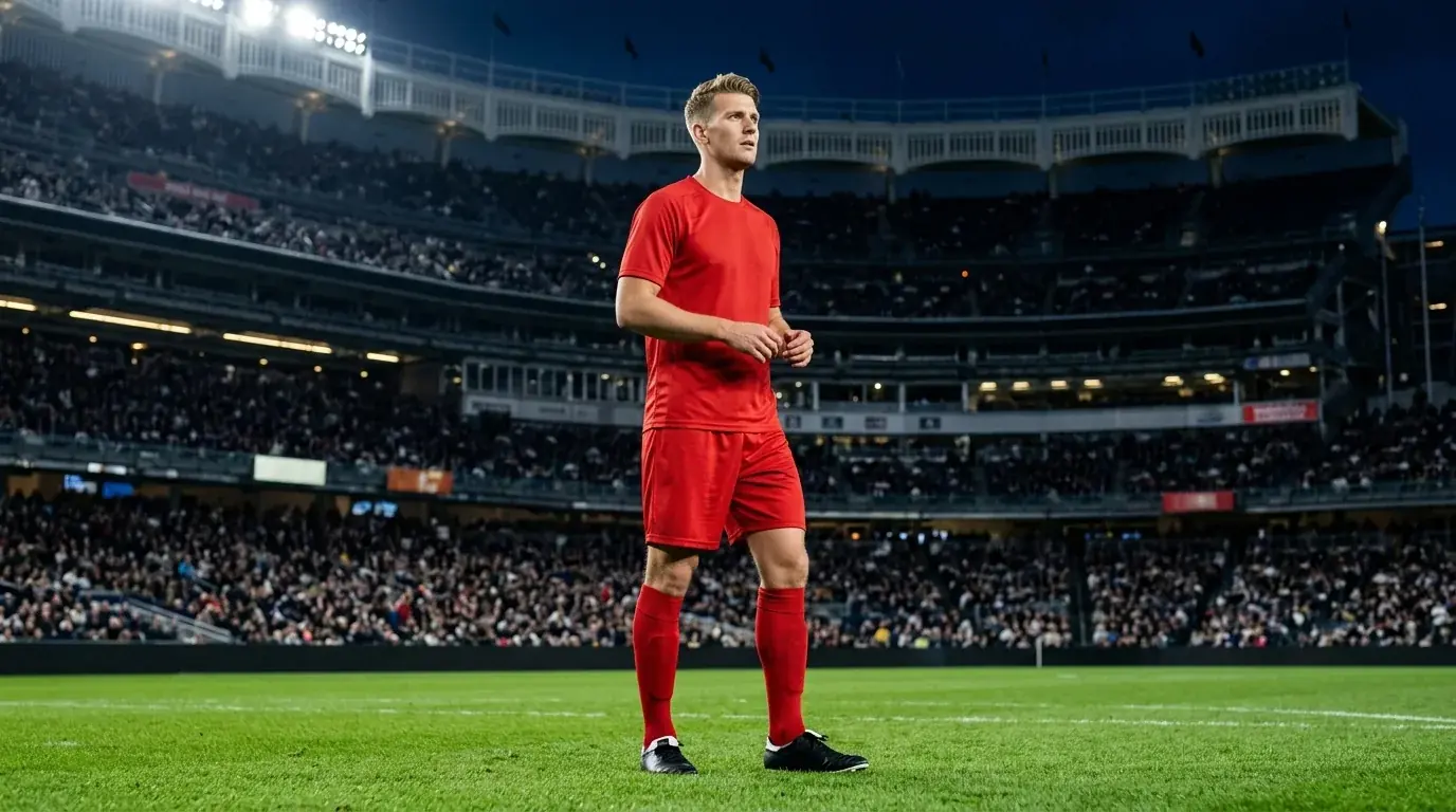 Erling Haaland v dresu Norska před v&yacute;kopem z&aacute;pasu MS 2026 v MetLife Stadium