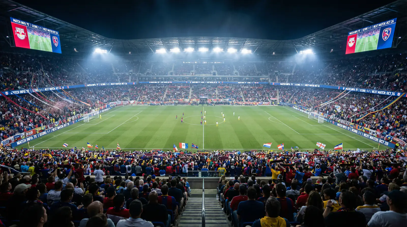 Pohled na zaplněný fotbalový stadion během skupinového zápasu mistrovství světa