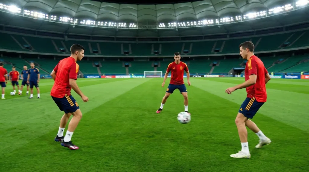 Španělská fotbalová reprezentace La Roja na MS 2026 – hráči v červených dresech na trávníku